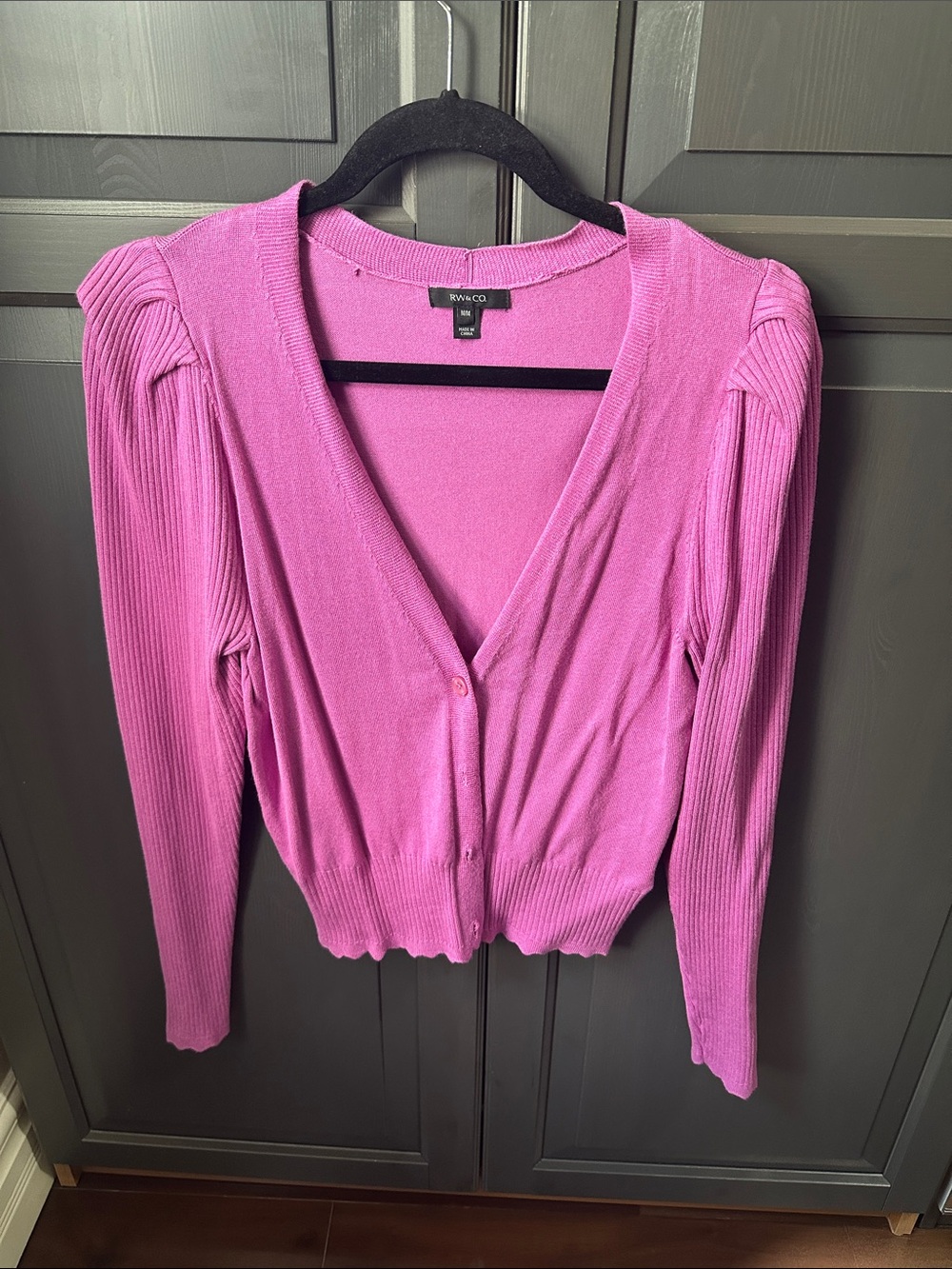 RW&CO Pink V-Neck Button Cardigan.